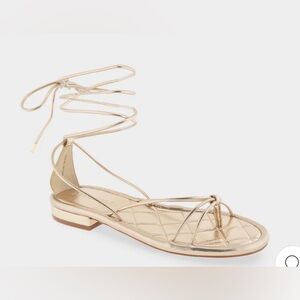 Aersoles Multi Strap Lace Up Sandal in Soft Gold Faux Leather 8